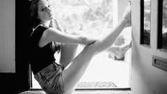 Woman Shorts sitting monochrome legs