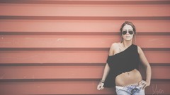 Woman Shorts sunglasses tattoos brunettes undressing