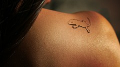 Woman shoulders tattoos geckos artwork digital art body painting