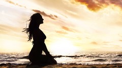 Woman silhouettes beach girls