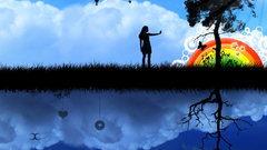 Woman silhouettes peace rainbows