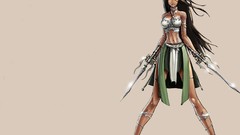 Woman silver Swords legs long hair brunettes artwork boobs 
