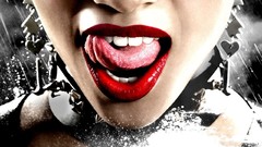 Woman Sin City Actress tongue brown eyes brunettes red lipstick 