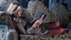 Woman sitting Actress blondes long hair chloe moretz leggings 