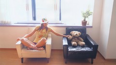 Woman sitting asians teddy bears panties toys (children)