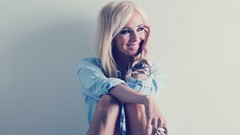 Woman sitting blondes bracelets smiling models Simple 