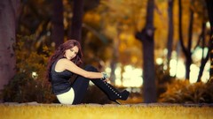 Woman sitting boots brunettes models