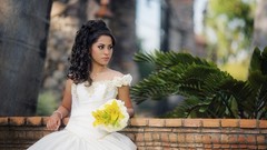 Woman sitting brunettes wedding dresses