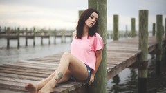 Woman sitting tattoos brunettes