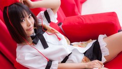 Woman skirts brunettes short hair bangs touhou shameimaru aya 