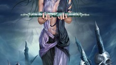 Woman skulls green hair artwork Yuehui Tang