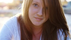 Woman smiling blue eyes brunettes teen