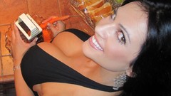 Woman smiling brunettes cooking models black dress denise 