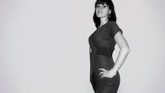 Woman smiling brunettes grayscale