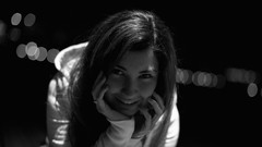 Woman smiling brunettes grayscale