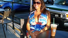 Woman smiling brunettes models cleavage boobs blue dress huge 