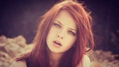 Woman smiling long hair blue eyes models redheads upscaled