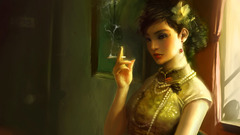 Woman smoke asians artwork