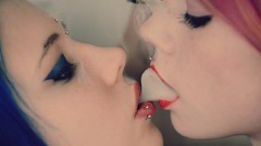 Woman smoke blue hair pink hair piercings felynx