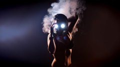 Woman smoke bra gas masks artwork glowing eyes