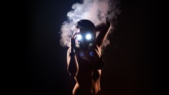 Woman smoke lingerie gas masks