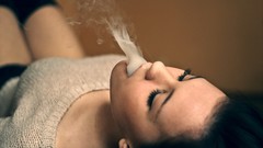 Woman smoke smoking brunettes models lying down