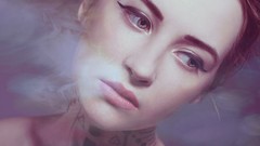 Woman smoke tattoos green eyes brunettes