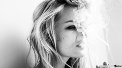 Woman smokes monochrome blondes grayscale