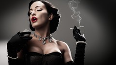 Woman smoking brunettes necklaces
