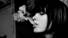Woman smoking monochrome greyscale