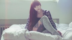 Woman socks beds tattoos brunettes models redheads soft light 