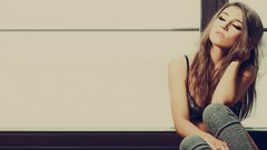 Woman socks lingerie closed eyes models knee socks