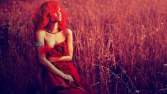 Woman spikelets Celebrity red dress fields rihanna singers 