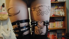 Woman spikes Hearts legs stockings tattoos garter belts garters 