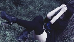 Woman spikes Metallica stockings brunettes high heels black 