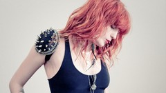 Woman spikes white background shoulders tattoos singers 