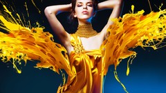 Woman splashes Photo manipulation yellow dress fashion 