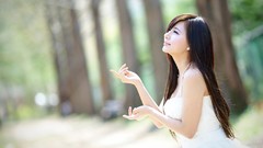 Woman spring Korea asians white dress black hair Ryu Ji Hye