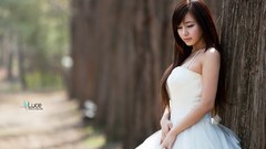 Woman spring Korea asians white dress black hair Ryu Ji Hye