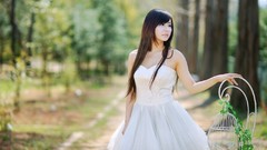 Woman spring Korea asians white dress black hair Ryu Ji Hye