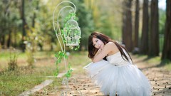 Woman spring Korea asians white dress black hair Ryu Ji Hye