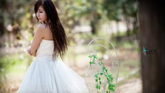 Woman spring Korea asians white dress black hair Ryu Ji Hye