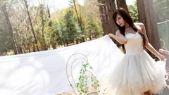 Woman spring Korea asians white dress black hair Ryu Ji Hye