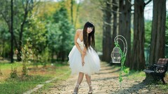 Woman spring Korea asians white dress black hair Ryu Ji Hye