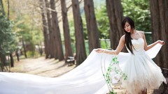 Woman spring Korea asians white dress black hair Ryu Ji Hye