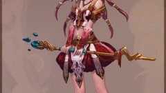 Woman staff red eyes pink hair artwork fantasy art Simple 