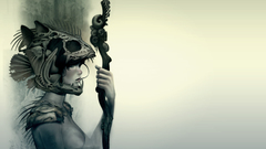 Woman staff skulls artwork boobs