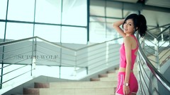 Woman staircase asians brunettes models black hair skinny