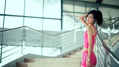 Woman staircase asians brunettes models skinny