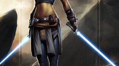 Woman star wars lightsabers jedi artwork